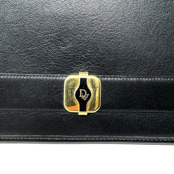 Vintage Christian Dior Black Leather Shoulder Bag – Gold Hardware, Convertible S - Picture 3 of 10